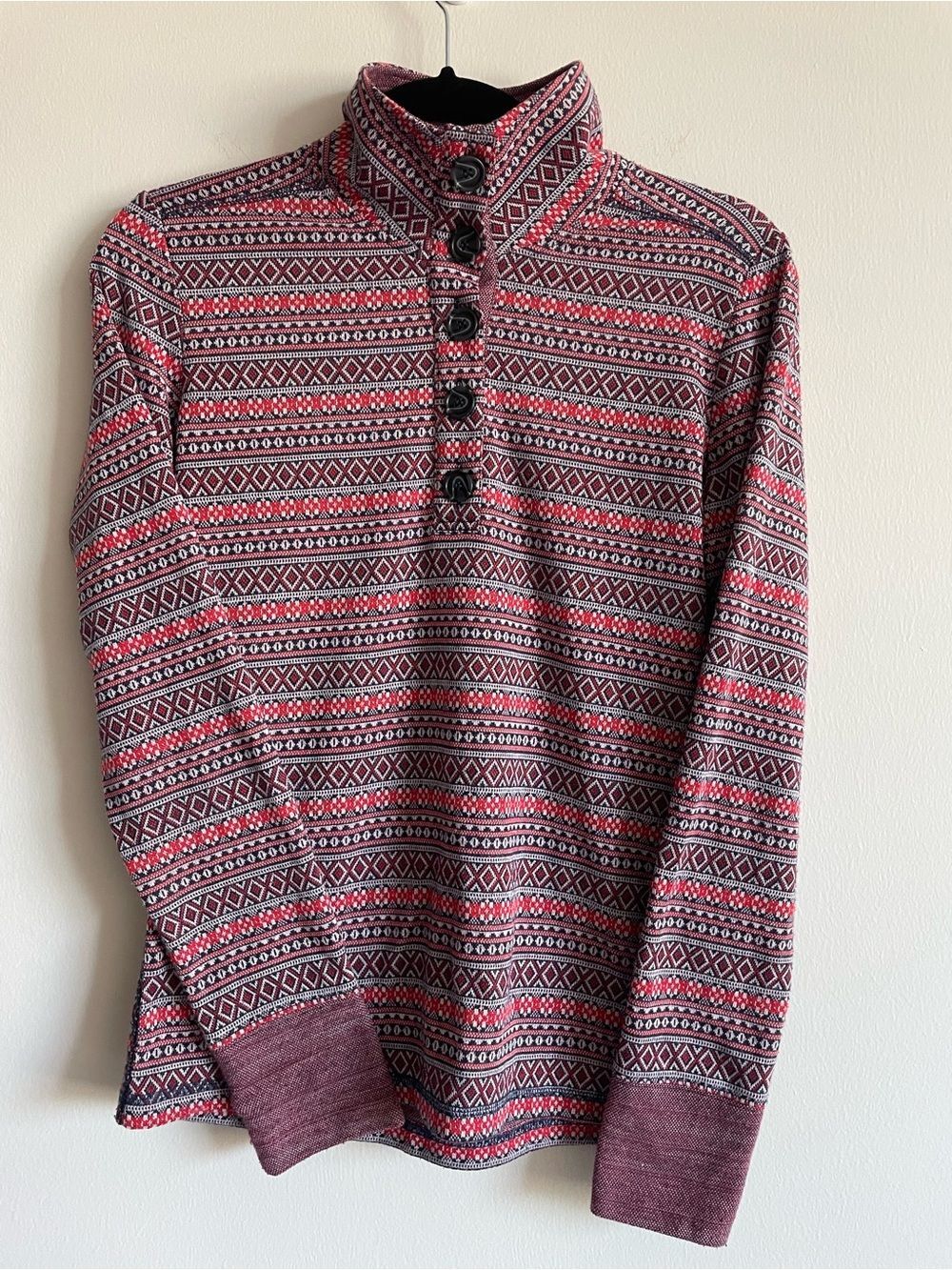 Kavu knit pullover jacquard button neck outdoor gorpcore granola winter S